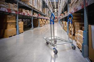 A cart in warehouse aisle in an IKEA store photo