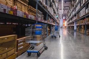 Two carts in warehouse aisle in an IKEA store photo