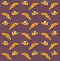 pizzas y burritos delicioso patrón de comida rápida vector
