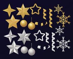 bundle of happy new year golden and silver decorations vector