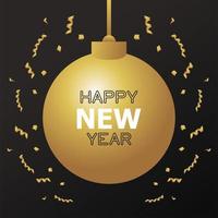 happy new year card with golden ball vector