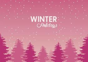 beauty pink winter landscape with forest scene vector