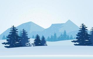 beauty blue winter landscape scene mountains and pines trees vector