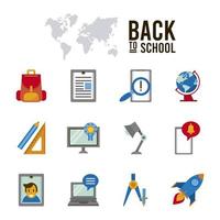 bundle of twelve back to school set icons with lettering vector