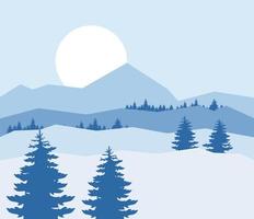 paisaje de invierno azul de belleza con escena de bosque vector