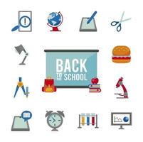 bundle of thirteen back to school set icons with lettering vector