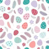 Easter eggs seamless pattern. Decorated Easter eggs on a white background. Design for textiles, packaging, wrappers, greeting cards, paper, printing. Vector illustration