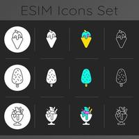 Ice cream varieties dark theme icons set vector