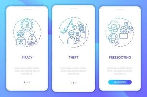 Copyright infringement types onboarding mobile app page screen with concepts vector