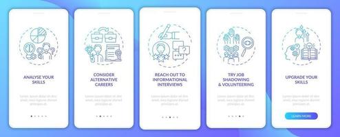 Career change steps onboarding mobile app page screen with concepts vector