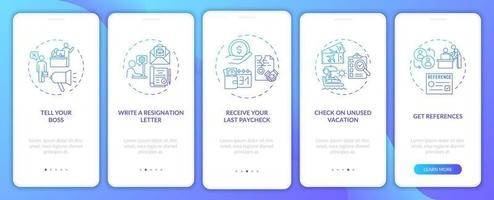 Resignation checklist onboarding mobile app page screen with concepts vector