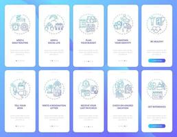 Job transition onboarding mobile app page screen set with concepts vector