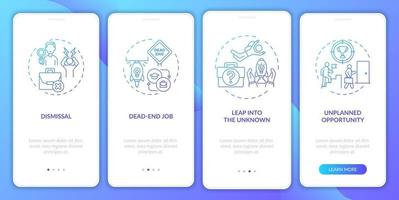 Job transition reasons onboarding mobile app page screen with concepts vector