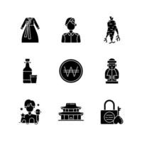 Culture of Korea black glyph icons set on white space vector