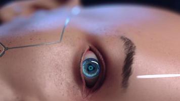 portret van een futuristische man met een soepele camera zoom concept van menselijke toekomst en technologieontwikkeling verticale video