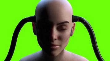 portret van een meisje dat verbinding maakt met virtual reality-animatie op een groene achtergrond video