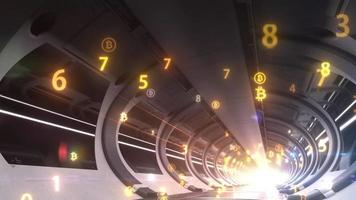túnel largo de criptomonedas bitcoin con servidores para calcular grandes cantidades de datos