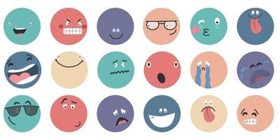 Round abstract comic Faces with various Emotions  Different colorful characters vector