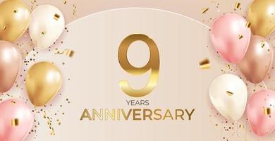 9 Anniversary design with Confetti and balloons for Party Holiday Background vector