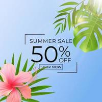 Summer sale poster Natural Background with Tropical Palm and Monstera Leaves vector