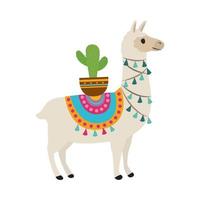 llama and cactus vector