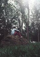 man trekking in the mountain in Bilbao Spain photo