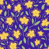 Yellow flowers on purple background seamless pattern. Vector illustration in Doodle style. Vector illustration.Design for textiles, wrappers, packaging, postcards