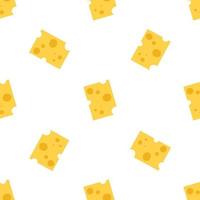 Cheese seamless pattern. Pieces of yellow cheese, isolated on a white background. Pieces of cheese of various shapes. Vector flat illustration