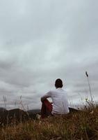 man trekking in the mountain in Bilbao Spain photo