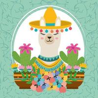 portrait llama cactus vector