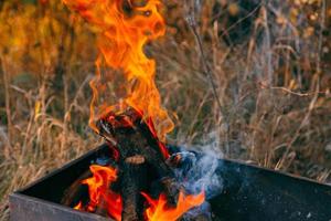 Burning charcoal in the fire for barbecue photo