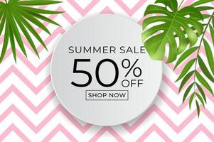 Summer sale poster Natural Background with Tropical Palm and Monstera Leaves vector