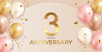 3 Anniversary design with Confetti and balloons for Party Holiday Background vector