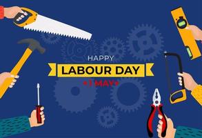 1 May Happy labour day background with working tools vector