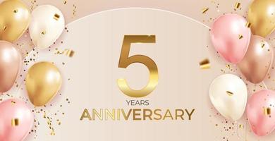 5 Anniversary design with Confetti and balloons for Party Holiday Background vector