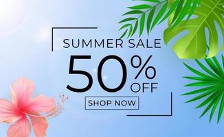 Summer sale poster Natural Background with Tropical Palm and Monstera Leaves vector