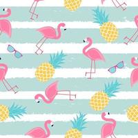 Tropic fruit Pineapple and Pink Flamingo seamless pattern background design vector