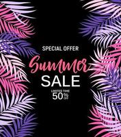 Abstract Summer Sale Background with palm leaves vector