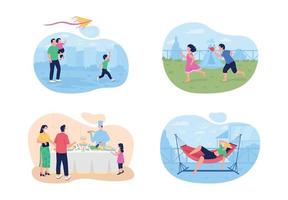 vacaciones de verano con familia conjunto de banners web vectoriales 2d vector