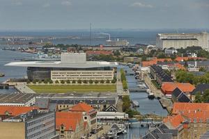 Skyline of scandinavian city of Copenhagen in Denmark during a cloudy day photo