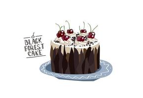 Black forest cake Schwarzwald torte traditional pie german Deserts sweet cherry Flat design Vector illustration