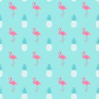 Tropic fruit Pineapple and Pink Flamingo seamless pattern background design vector