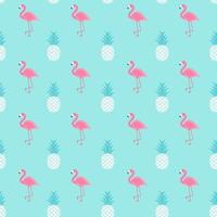 Tropic fruit Pineapple and Pink Flamingo seamless pattern background design vector