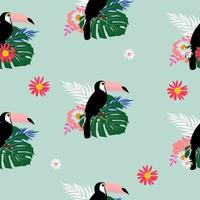 Tropic Toucan bird and palm leaf seamless pattern background design vector