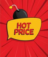 Hot Price Sale Background with Speech Bubble and Bomb in Pop Art Style vector