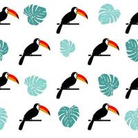 Tropic Toucan bird and palm leaf seamless pattern background design vector