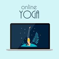 concepto de yoga en línea con laptop vector