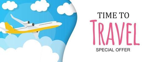 Time to Travel Template Background with Airplane vector