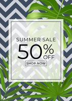 cartel de venta de verano fondo natural con palmeras tropicales y hojas de monstera vector