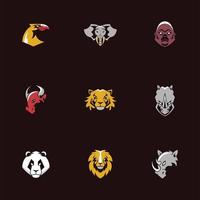 bundle of nine heads animals emblems icons in black background vector